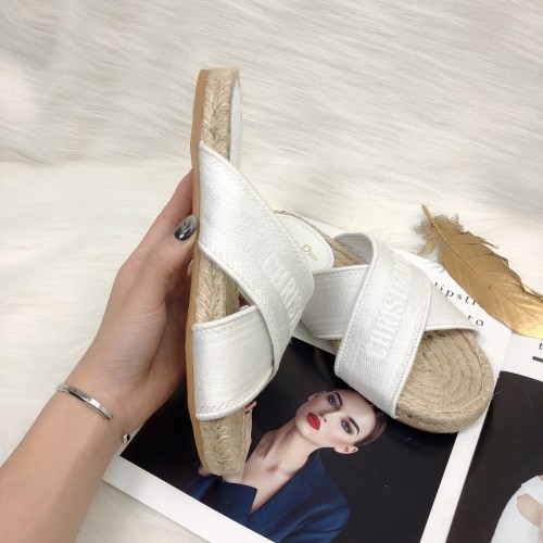 Dior Womens Shoes Slippers Dior Granville Espadrille Dior Oblique Embroidered Cotton with Original Box