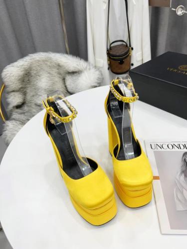 Versace Brand Womens Sandals Shoes Pumps Leather Big Size LA MEDUSA LEATHER PUMPS with 5cm High Platform and 15cm Heel Design  
