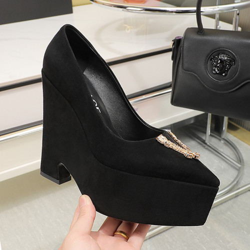 Versace Brand Womens Sandals Shoes Pumps Leather Big Size LA MEDUSA LEATHER PUMPS with 6cm High Platform and 14cm Heel Design  