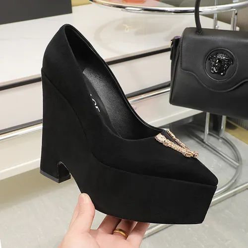 Versace Brand Womens Sandals Shoes Pumps Leather Big Size LA MEDUSA LEATHER PUMPS with 6cm High Platform and 14cm Heel Design  