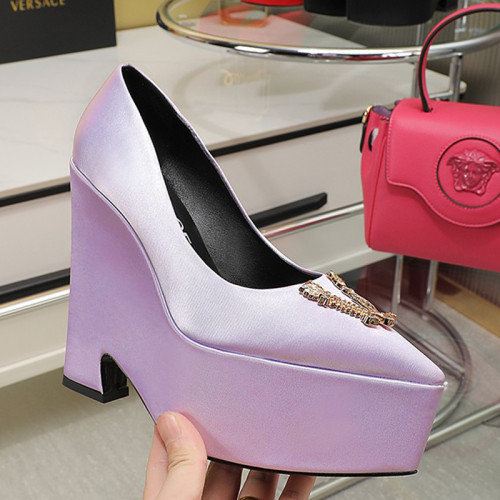 Versace Brand Womens Sandals Shoes Pumps Leather Big Size LA MEDUSA LEATHER PUMPS with 6cm High Platform and 14cm Heel Design  