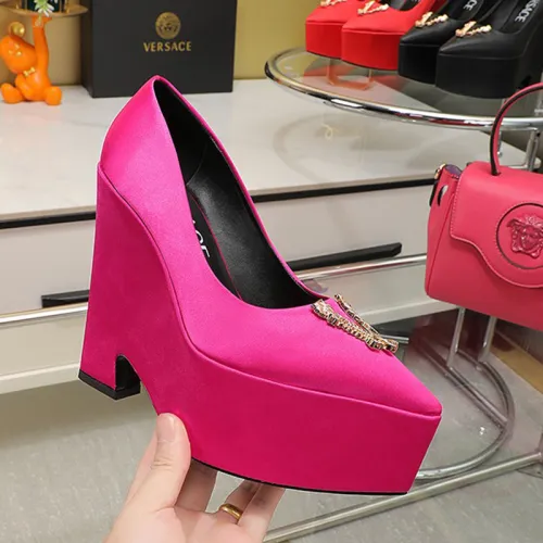 Versace Brand Womens Sandals Shoes Pumps Leather Big Size LA MEDUSA LEATHER PUMPS with 6cm High Platform and 14cm Heel Design  