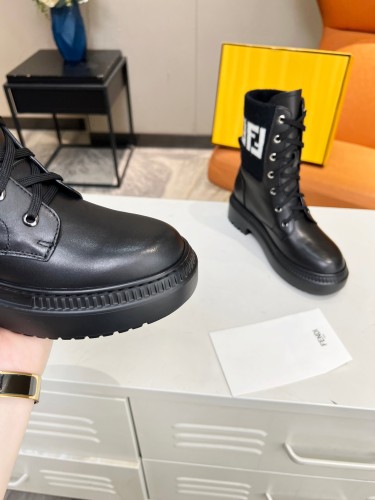 Fendi Womens Shoes Fashion Boots Luxury Brand Fendi Fendigraphy Black leather biker boots with Original Box 8T8355AKY6F1H1K