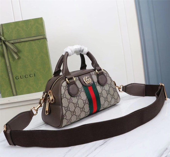 Gucci Womens Bags Shoulder HandBags Luxury Brand Gucci Ophidia mini GG top handle bag with Interlocking G with Original Box 724606 9C2SG 8746