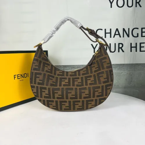 Fendi Womens Bags Shoulder Handbags Luxury Brand Fendigraphy Small Brown FF fabric bag 8BR798ALP3F1I02