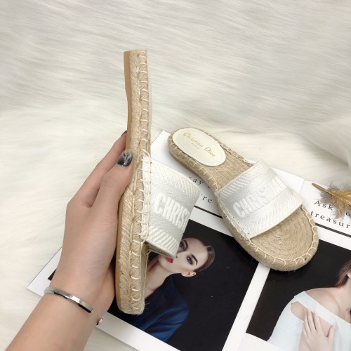 Dior Womens Shoes Slippers Dior Granville Espadrille Dior Oblique Embroidered Cotton with Original Box