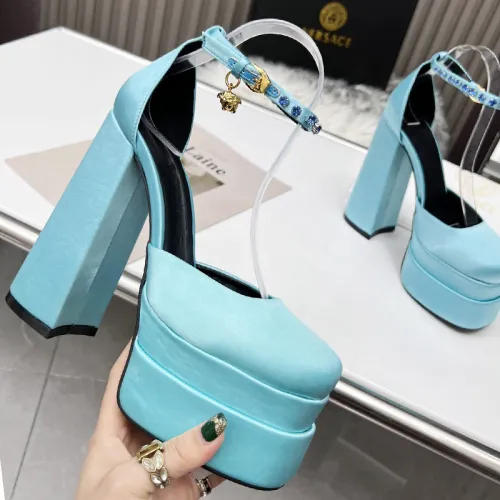 Versace Brand Womens Sandals Shoes Pumps Leather Big Size LA MEDUSA LEATHER PUMPS with 5cm High Platform and 15cm Heel Design  