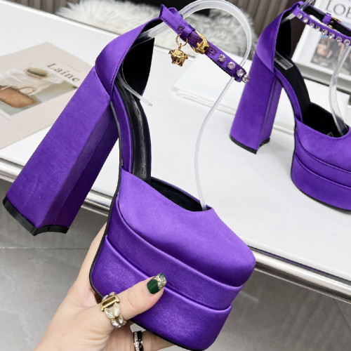 Versace Brand Womens Sandals Shoes Pumps Leather Big Size LA MEDUSA LEATHER PUMPS with 5cm High Platform and 15cm Heel Design  