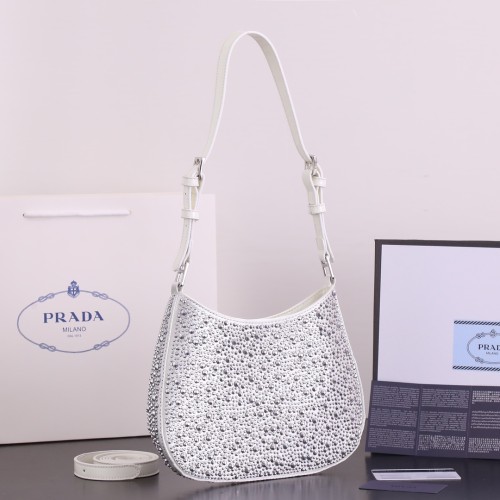 Prada Womens Shoulder Bags Leather Shopping Bag with Original Box