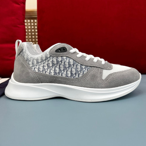 Dior Mens Shoes Luxury Sneakers B25 RUNNER SNEAKER Gray Suede and White Technical Mesh with Blue and White Dior Oblique Canvas with Original Box 3SN283ZMI_H865