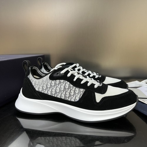 Dior Mens Shoes Luxury Sneakers B25 RUNNER SNEAKER Dior Gray and White Smooth Calfskin with Beige and Black Dior Oblique Jacquard with Original Box  