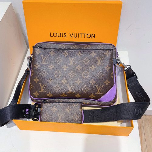 Louis Vuitton Mens Shoulder Bags Luxury Brand Fashion Type TRIO MESSENGER M46266 Monogram Macassar coated canvas and Purple cowhide leather with Original Box