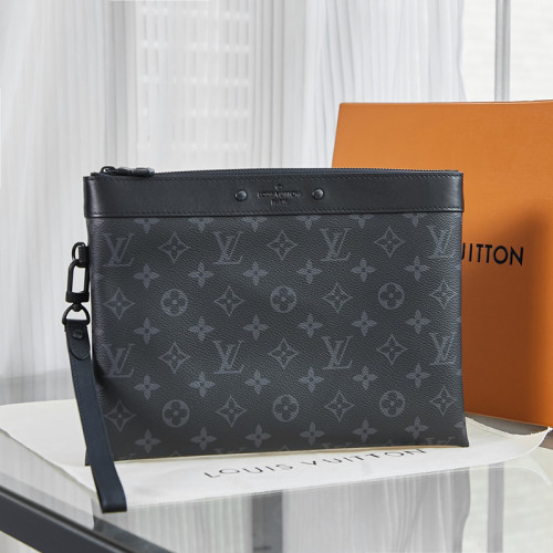 Louis Vuitton Mens Bags Clutch Luxury Brand Pochette To-Go Monogram Eclipse Canvas with Original Box  