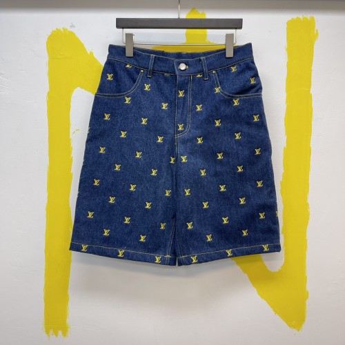 Louis Vuitton Luxury Brand Women Mens Pant Short Jeans Embroidered Signature Denim Shorts 1AFIAN   