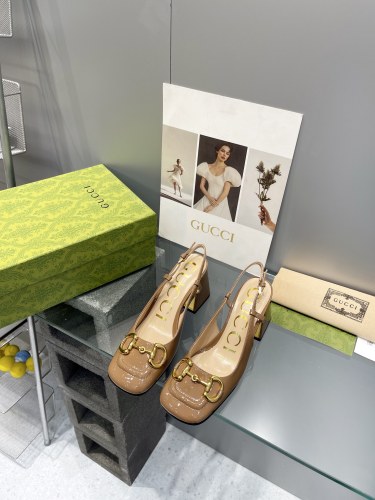 Gucci Womens Shoes Sandals Summer Design Luxury Brand Women's mid-heel slingback with Horsebit in leather with Original Box Whatsapp 