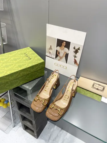 Gucci Womens Shoes Sandals Summer Design Luxury Brand Women's mid-heel slingback with Horsebit in leather with Original Box Whatsapp 