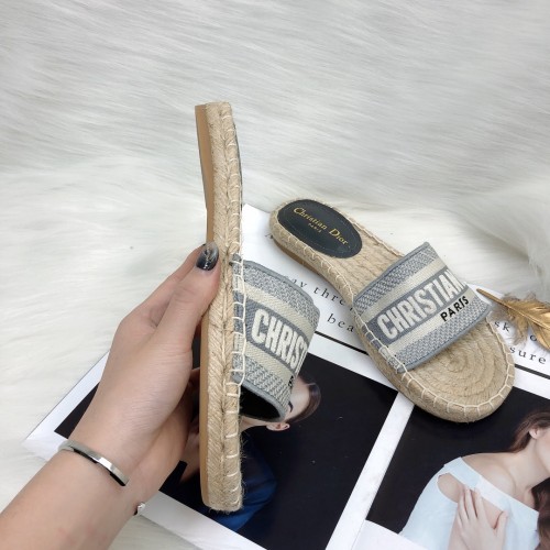 Dior Womens Shoes Slippers Dior Granville Espadrille Dior Oblique Embroidered Cotton with Original Box