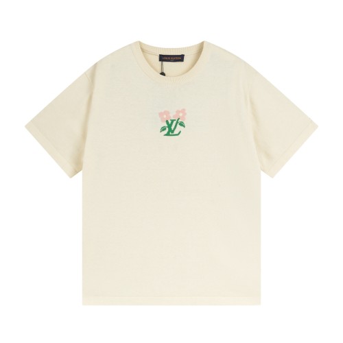 Louis Vuitton Luxury Brand Men Womens Short Sleeve T-Shirt Short-Sleeved Cotton Knitted Crewneck 1AFRDI   