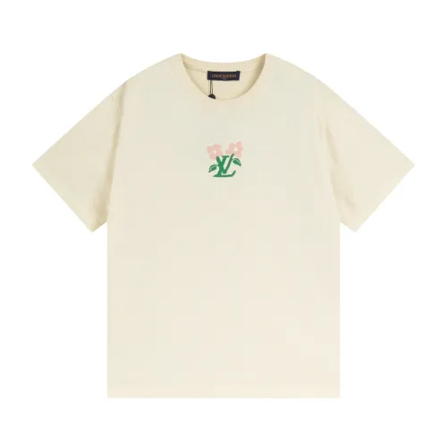 Louis Vuitton Luxury Brand Men Womens Short Sleeve T-Shirt Short-Sleeved Cotton Knitted Crewneck 1AFRDI   