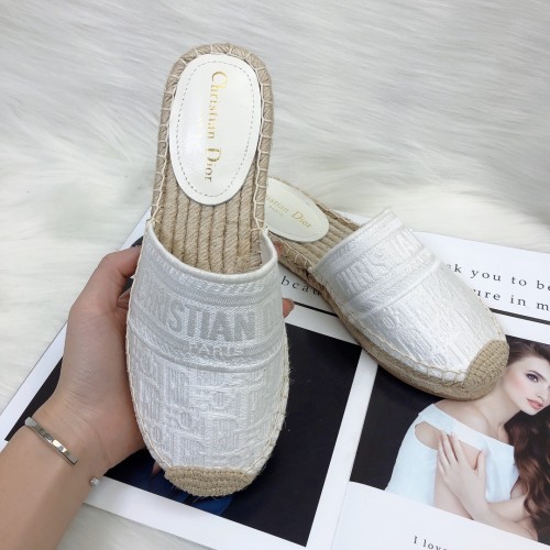 Dior Womens Shoes Slippers Dior Granville Espadrille Dior Oblique Embroidered Cotton with Original Box