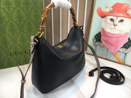 Gucci Womens Bags Shoulder Handbags Luxury Brand Gucci Diana medium shoulder bag in black leather  