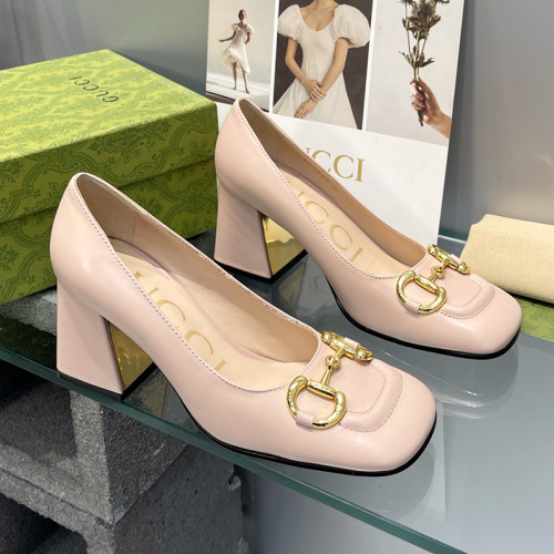 Gucci Womens Shoes Pumps Luxury Brand Women's Mid-Heel Pump With Horsebit In Leather 7.5cm Heel with Original Box 694855 BNC00 5815