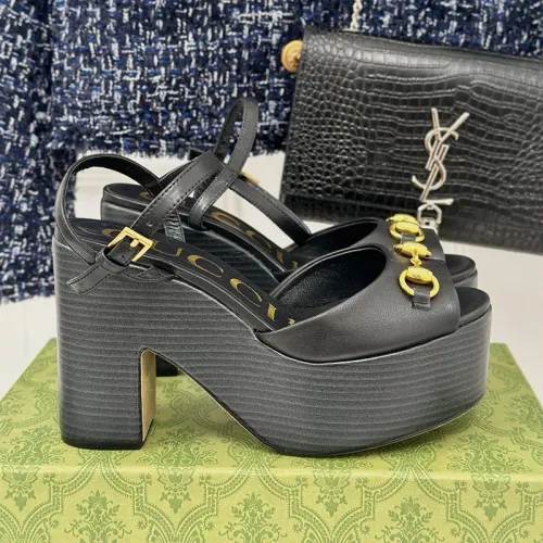 Gucci Womens Shoes Slippers 11cm High Heel Gucci Luxury Brand WOMEN'S HORSEBIT FLATFORM SANDAL with Original Box  