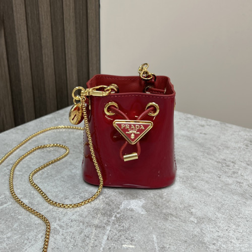 Prada Mens Womens Unisex Shoulder Bags Luxury Brand Cherry Red Patent Leather Mini-pouch 1NR016_069_F0E06 with Original Box  