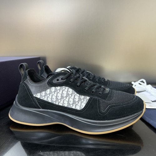Dior Mens Shoes Luxury Sneakers B25 RUNNER SNEAKER Dior Gray and White Smooth Calfskin with Beige and Black Dior Oblique Jacquard with Original Box  