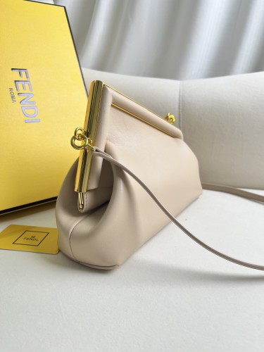 Fendi Womens Bags Shoulder Bags Clutch Luxury Brand Fendi First Small Dove grey leather bag 8BP129ABVEF0E65 with Original Box  