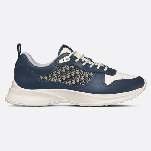Dior Mens Shoes Luxury Sneakers B25 RUNNER SNEAKER Navy Blue and Cream Smooth Calfskin with Beige and Black Dior Oblique Jacquard with Original Box  