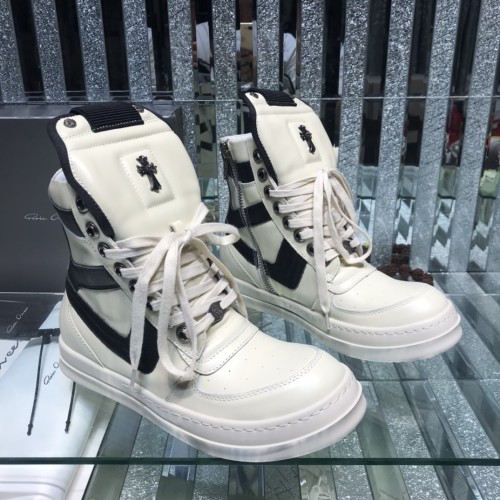 Rick Owens Men Shoes Sneakers Leather High-Top Breathable Mens Casual Shoes Ankle Boots with Original Box