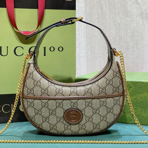 Gucci Womens Bags Shoulder Messenger Bag Luxury Brand Gucci Half-moon-shaped mini bag with Interlocking G with Original Box 726843 92TCG 8563