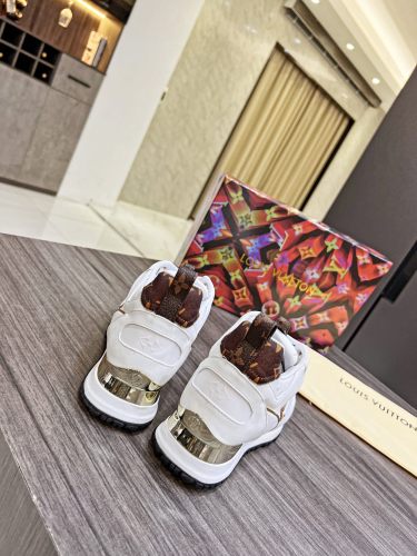 Louis Vuitton Women Shoes Sneakers Luxury Brand Lace-Up Run Away Sneaker 1AAP3T with Original Box White Suede calf leather and recycled Monogram nylon