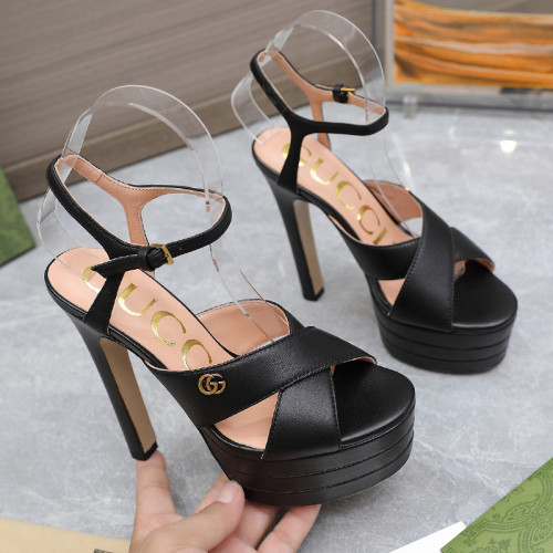 Gucci Womens Shoes Sandals 14cm Heel and 4.5cm Platform Luxury Brand with Original Box 719844 C9D00 9022 Women's Interlocking G studs sandal in leather Whatsapp 