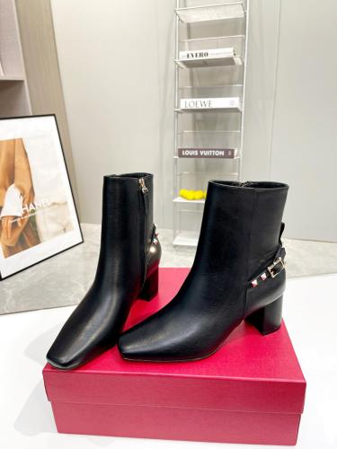 Valentino Garavani Women Fashion Ankle Boots Luxury Brand Vlogo Signature Calfskin Combat Boot with Original Box 6cm Heel