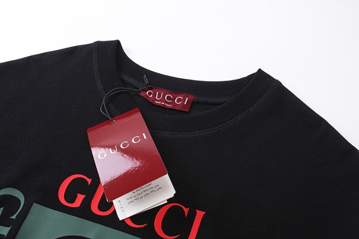 Gucci Luxury Brand Women Mens Short Sleeve T-Shirt COTTON JERSEY T-SHIRT BLACK GUCCI PRINT   