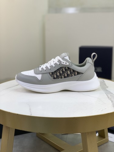 Dior Mens Shoes Luxury Sneakers B25 RUNNER SNEAKER Dior Gray and White Smooth Calfskin with Beige and Black Dior Oblique Jacquard with Original Box  