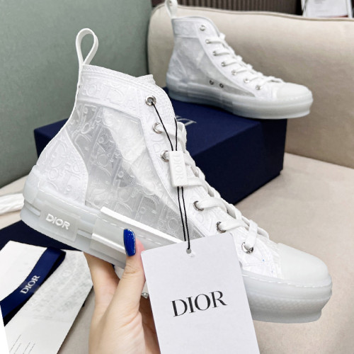 Dior Womens Shoes Sneakers Casual Luxury Brand B23 HIGH-TOP SNEAKER Transparent Canvas with White Raised Dior Oblique Motif with Original Box 3SH129ZOO_H060