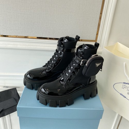 Prada Women Shoes Boots Luxury Brand Outdoor Monolith leather and nylon fabric boots 1T255M_3LJS_F0F24_F_B055