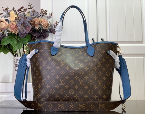 Louis Vuitton Womens Bags Handbags Luxury Brand Fashion Type LV Neverfull Bandouliére MM Inside Out Monogram/Blue  