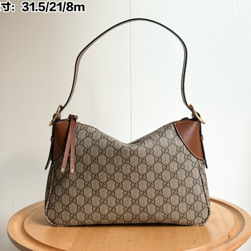 Gucci Womens Bags Shoulder Handbag Luxury Brand GG Emblem medium shoulder bag in beige and Dark Brown Handbag,Shoulder Bag Handbags  