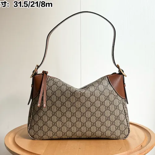 Gucci Womens Bags Shoulder Handbag Luxury Brand GG Emblem medium shoulder bag in beige and Dark Brown Handbag,Shoulder Bag Handbags  