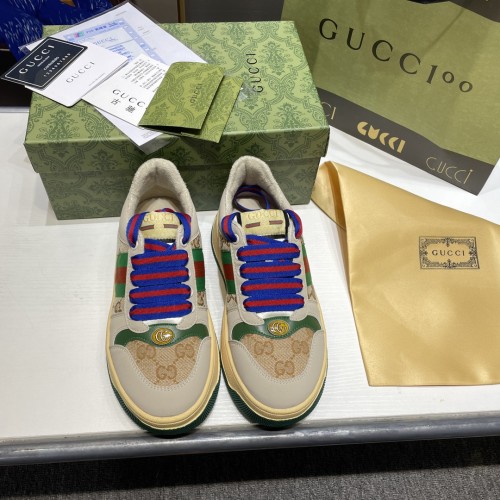 Gucci Womens Shoes Sneakers Luxury Brand Women's Screener trainer with Web in beige leather with Original Box Whatsapp 