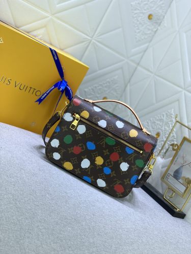 Louis Vuitton Womens Bags Crossbody Bag Luxury Brand LV X YK POCHETTE MÉTIS​ Monogram coated canvas with 3D Painted Dots print with Original Box M46384
