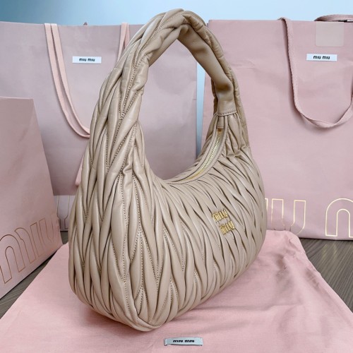 MiuMiu Womens Fashion Handbags Shoulder Bag Leather Luxury Brand Miu Miu Wander Matelasse Nappa Leather Hobo Bag  