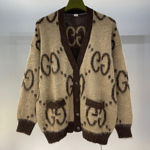 Gucci Men Womens Sweater Coat Luxury Brand Womens Knitwear Top Quality Reversible GG Mohair Wool Cardigan In Beige & Brown 635160 XKBK2 2254
