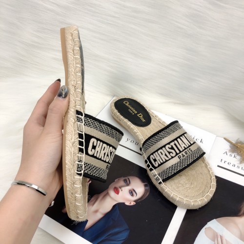 Dior Womens Shoes Slippers Dior Granville Espadrille Dior Oblique Embroidered Cotton with Original Box