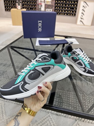 Dior Mens Shoes Sneakers Luxury Brand B30 SNEAKER Anthracite Gray Mesh and Black, Green and Dior Gray Technical Fabric with Original Box 3SN279ZRB_H866