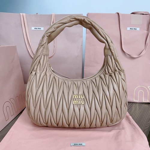 MiuMiu Womens Fashion Handbags Shoulder Bag Leather Luxury Brand Miu Miu Wander Matelasse Nappa Leather Hobo Bag  